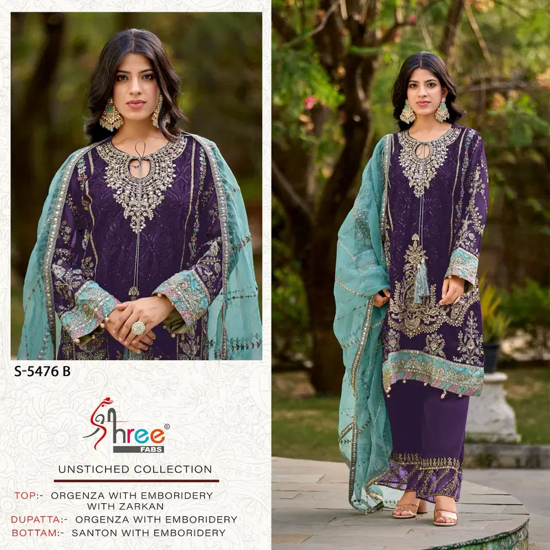 S 5476 By Shree Fabs Organza Pakistani Salwar Suits Wholesalers In Delhi